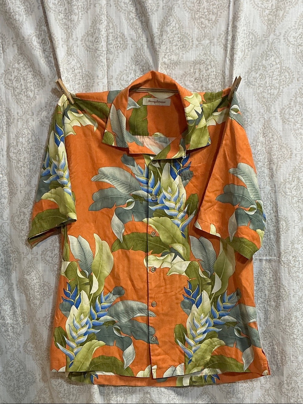 Tommy Bahama Orange and Green Tropical Silk Shirt
